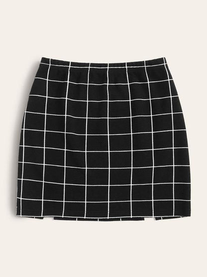 Grid M-Slit Mini Bodycon Skirt - LuckyFash™