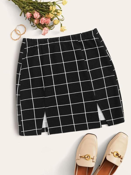 Grid M-Slit Mini Bodycon Skirt - LuckyFash™