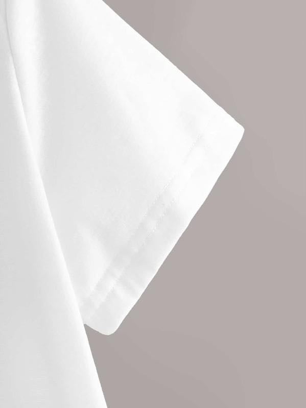 Figure & Letter Print Round Neck Tee - LuckyFash™