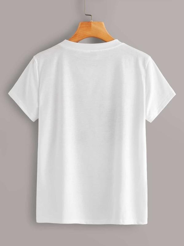 Figure & Letter Print Round Neck Tee - LuckyFash™