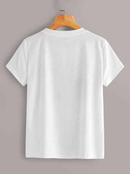 Figure & Letter Print Round Neck Tee - LuckyFash™