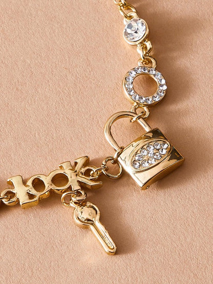 1pc Rhinestone Decor Lock & Key Charm Bracelet - LuckyFash™