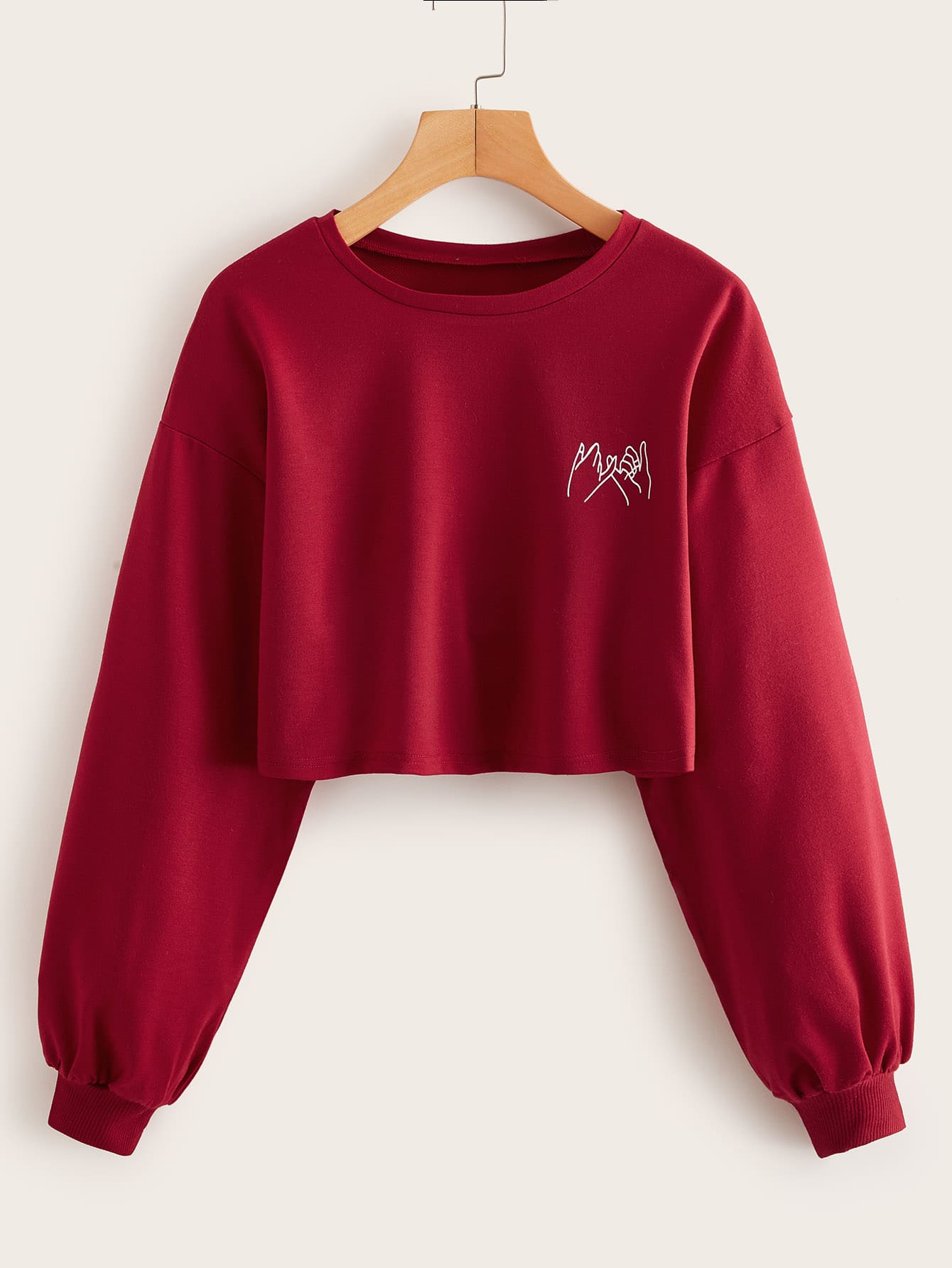 Hands Print Drop Shoulder Crop Sweatshirt - LuckyFash™