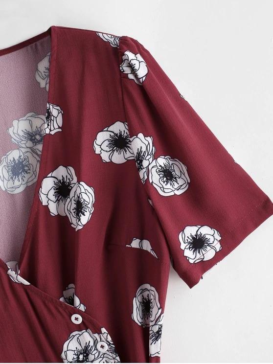 Flower Surplice Overlap String Belted Dress - LuckyFash™