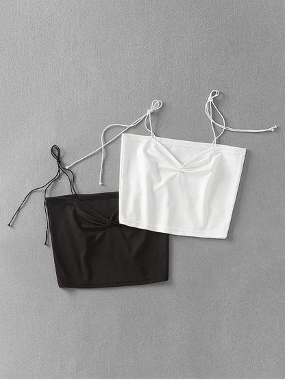 Gathered Crop Tie Strap Tank Top - LuckyFash™