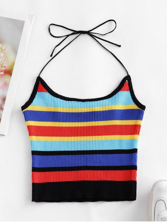 Halter Knitted Colorful Stripes Crop Top - LuckyFash™
