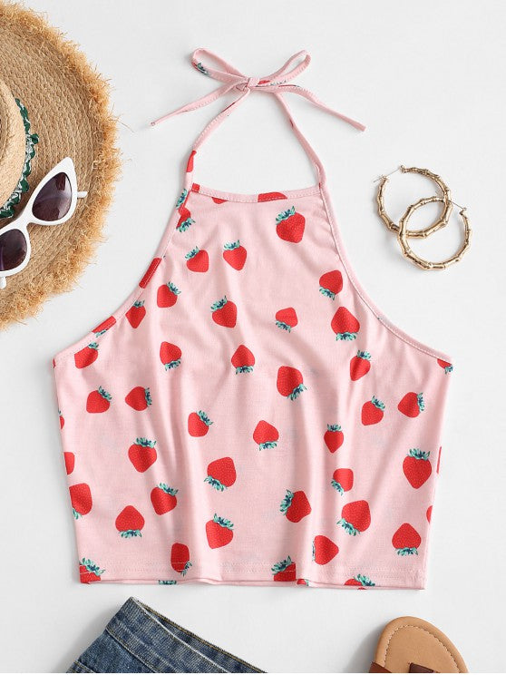 Halter Strawberry Crop Top - LuckyFash™