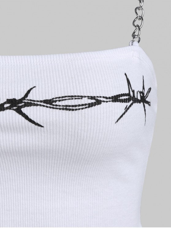 Graphic Chains Ribbed Crop Top - LuckyFash™