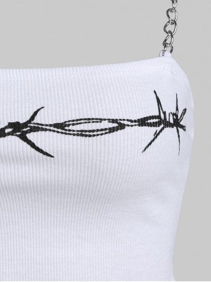 Graphic Chains Ribbed Crop Top - LuckyFash™