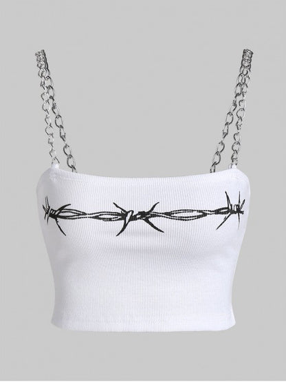 Graphic Chains Ribbed Crop Top - LuckyFash™