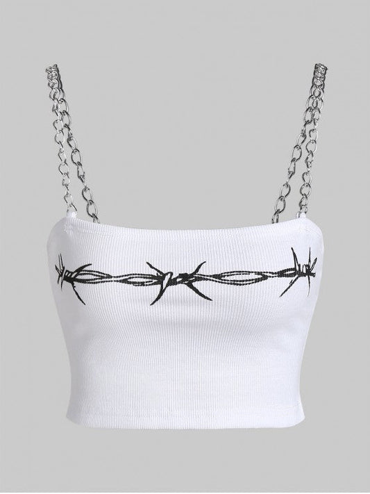 Graphic Chains Ribbed Crop Top - LuckyFash™
