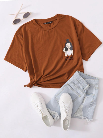 Figure & Slogan Graphic Tee - LuckyFash™