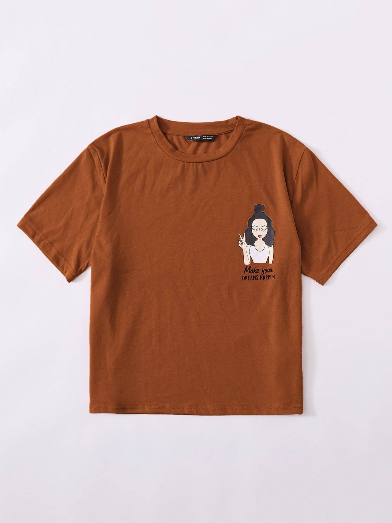 Figure & Slogan Graphic Tee - LuckyFash™