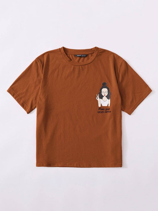 Figure & Slogan Graphic Tee - LuckyFash™