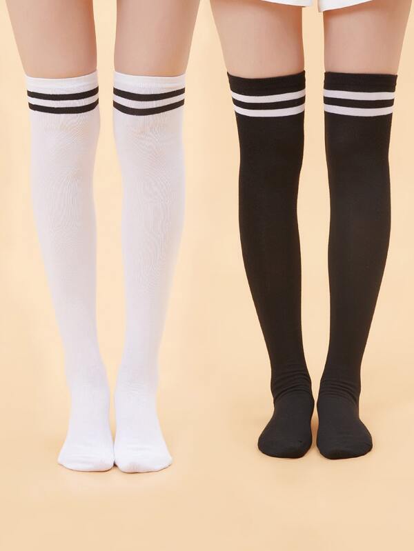 2pairs Striped Over The Knee Socks - LuckyFash™