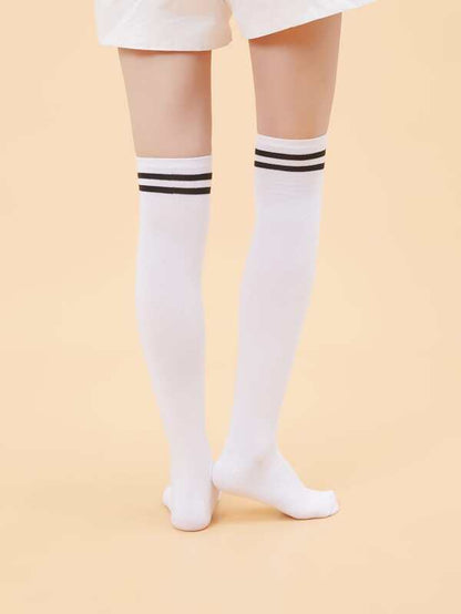 2pairs Striped Over The Knee Socks - LuckyFash™