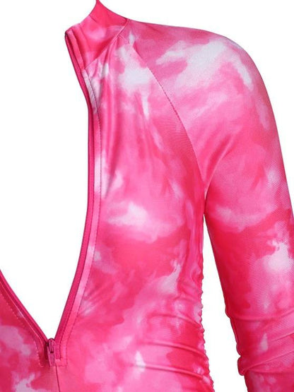 Half Zip Tie Dye Ruched Cycling Romper - LuckyFash™