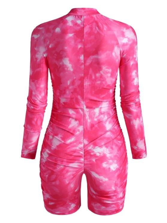 Half Zip Tie Dye Ruched Cycling Romper - LuckyFash™