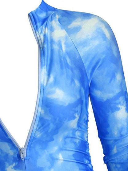 Half Zip Tie Dye Ruched Cycling Romper - LuckyFash™