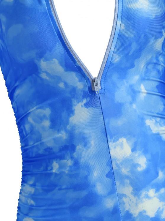 Half Zip Tie Dye Ruched Cycling Romper - LuckyFash™