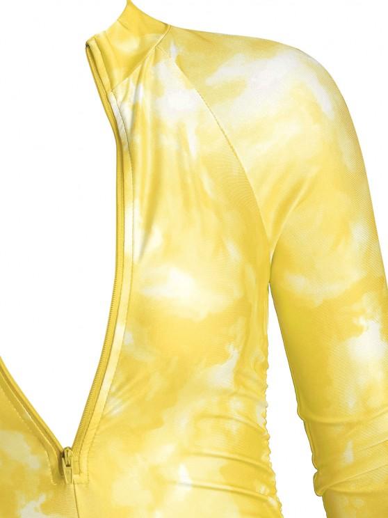 Half Zip Tie Dye Ruched Cycling Romper - LuckyFash™