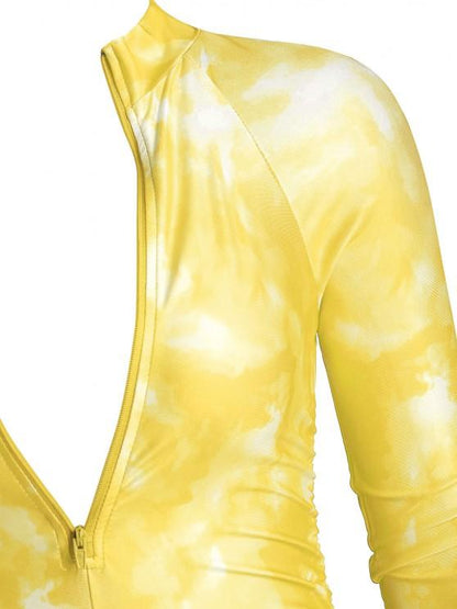 Half Zip Tie Dye Ruched Cycling Romper - LuckyFash™