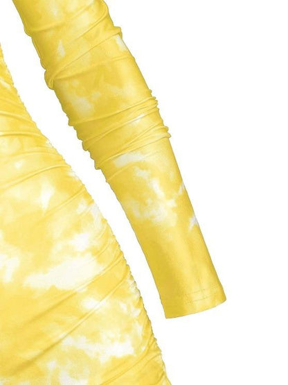 Half Zip Tie Dye Ruched Cycling Romper - LuckyFash™