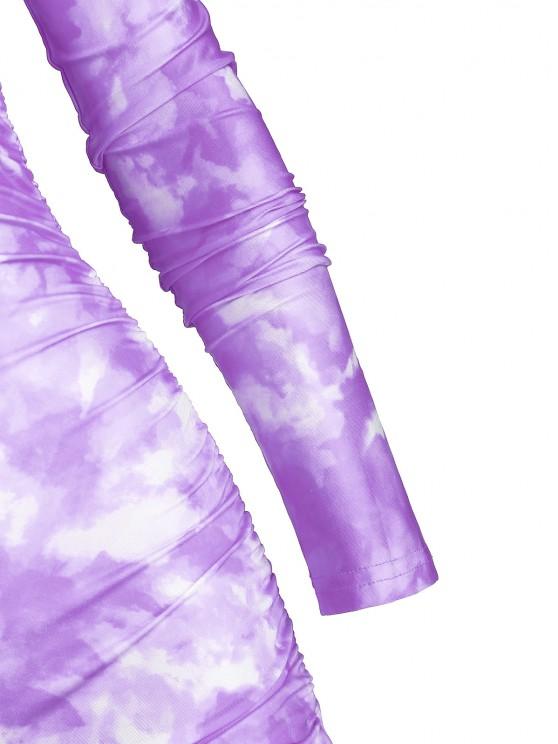 Half Zip Tie Dye Ruched Cycling Romper - LuckyFash™