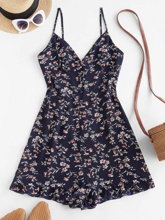 Floral Ruffle Smocked Wide Leg Cami Romper - LuckyFash™