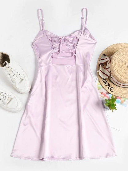 Backless Satin Flared Cami Dress - LuckyFash™