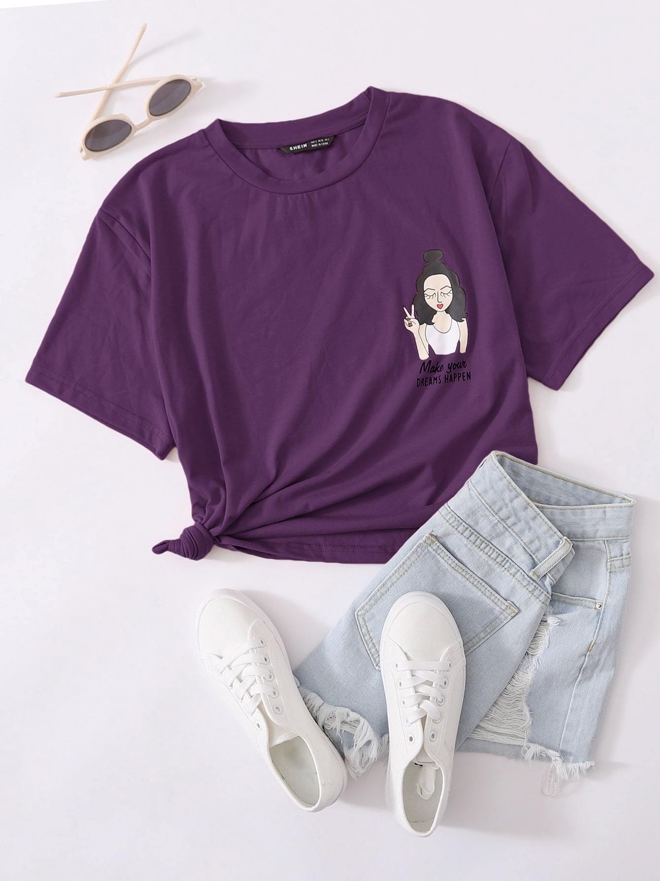 Figure & Slogan Graphic Tee - LuckyFash™