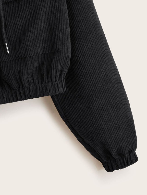 Flap Pocket Front Zip Up Cord Jacket - LuckyFash™