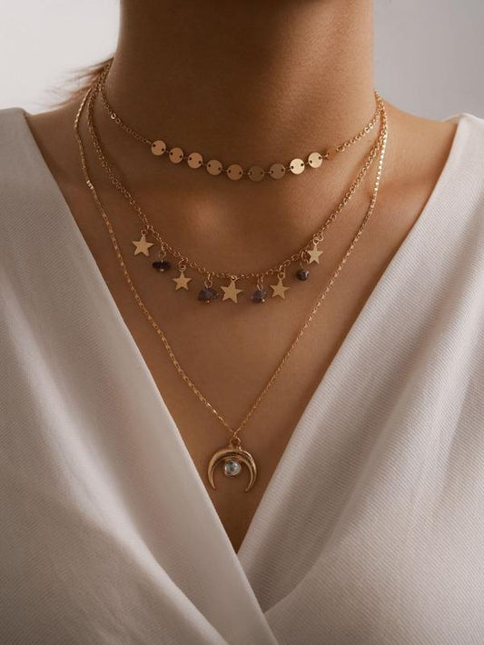 Moon & Star Charm Layered Necklace - LuckyFash™