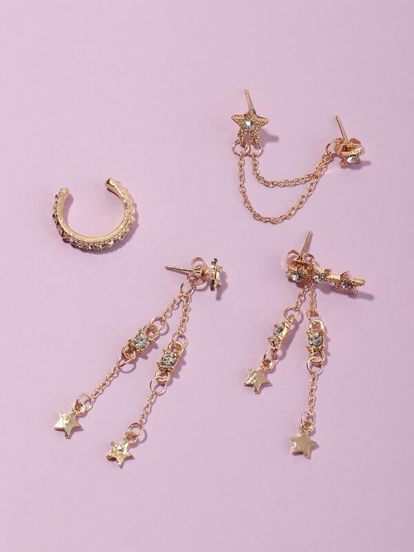 4pcs Rhinestone Star Decor Earrings - LuckyFash™