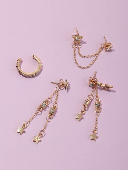 4pcs Rhinestone Star Decor Earrings - LuckyFash™