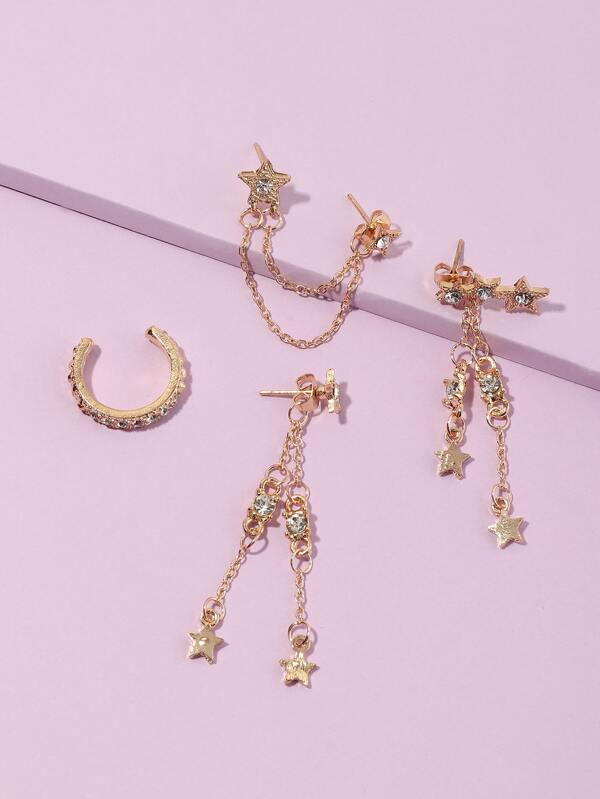 4pcs Rhinestone Star Decor Earrings - LuckyFash™