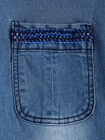 Front Slit Braided Trim Denim Bodycon Skirt - LuckyFash™