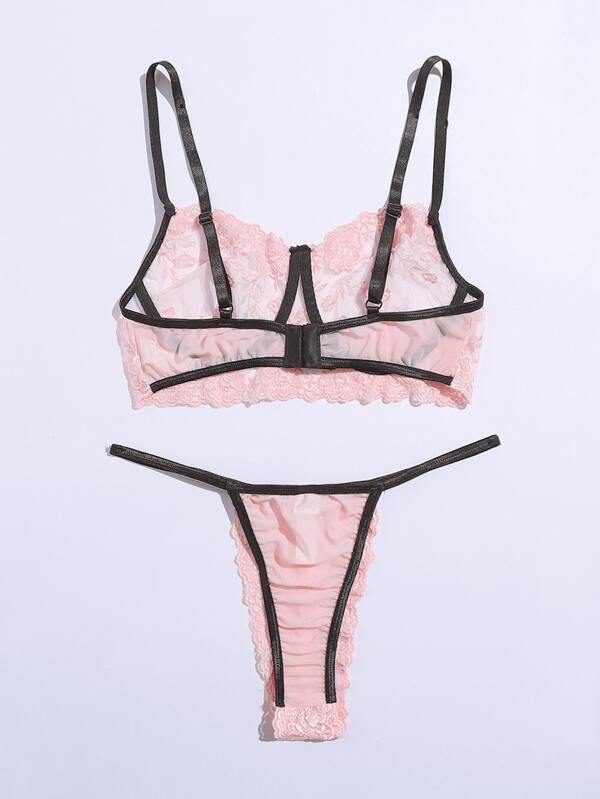 Embroidered Mesh Underwire Lingerie Set - LuckyFash™