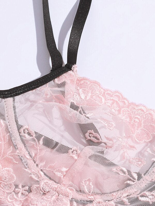 Embroidered Mesh Underwire Lingerie Set - LuckyFash™