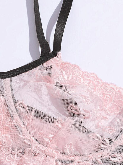 Embroidered Mesh Underwire Lingerie Set - LuckyFash™
