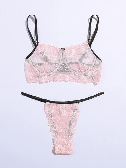 Embroidered Mesh Underwire Lingerie Set - LuckyFash™