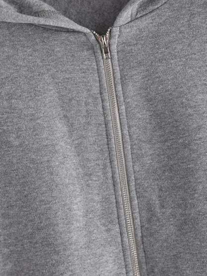 Fleece Lined Drop Shoulder Hooded Zip Coat - LuckyFash™