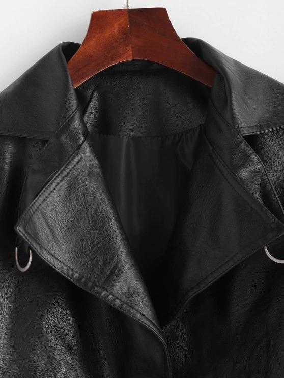 Faux Leather Snap Button Pockets Biker Jacket - LuckyFash™