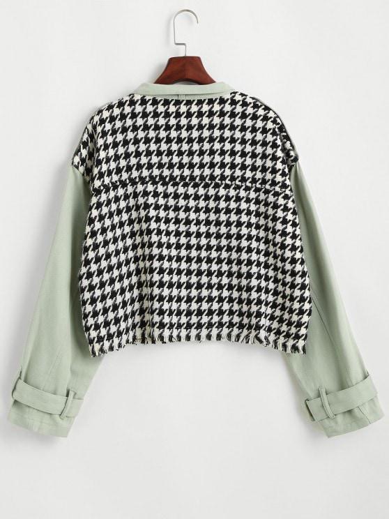 Flap Pocket Houndstooth Twill Panel Tweed Jacket - LuckyFash™