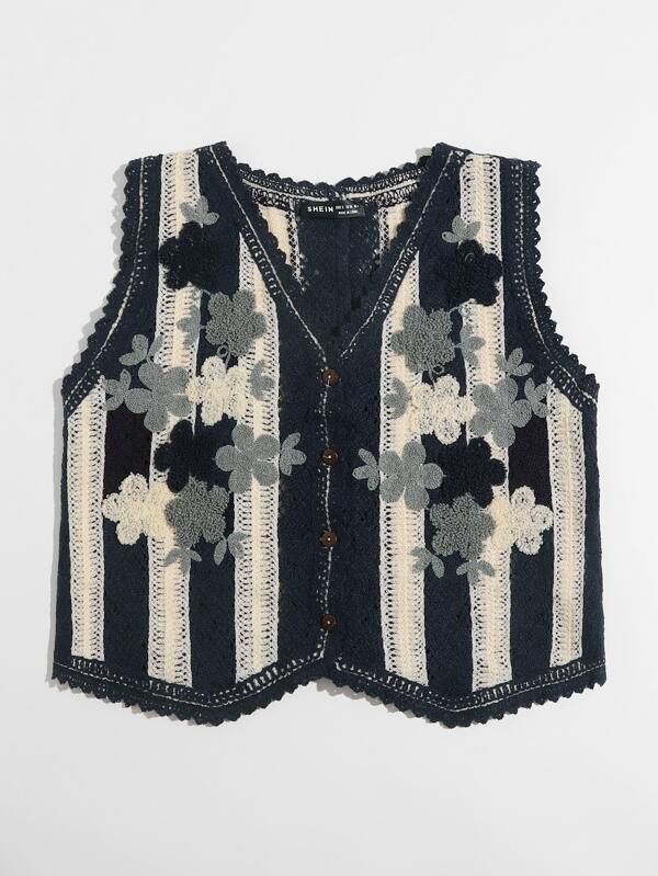 Floral Pattern Button Front Vest Cardigan - LuckyFash™