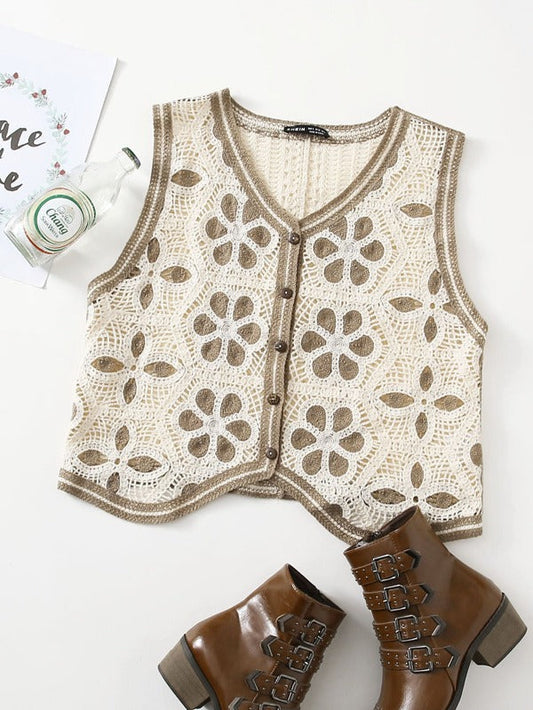 Floral Pattern Button Front Vest Cardigan - LuckyFash™