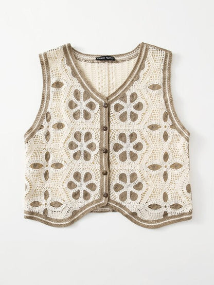 Floral Pattern Button Front Vest Cardigan - LuckyFash™