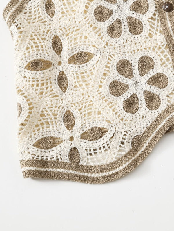 Floral Pattern Button Front Vest Cardigan - LuckyFash™