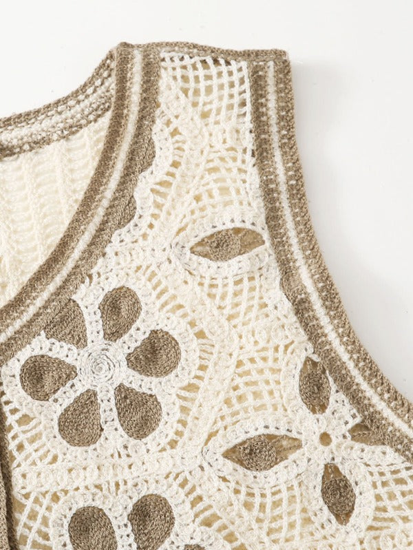 Floral Pattern Button Front Vest Cardigan - LuckyFash™