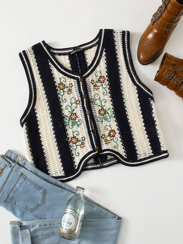 Floral Embroidery Vest Cardigan - LuckyFash™